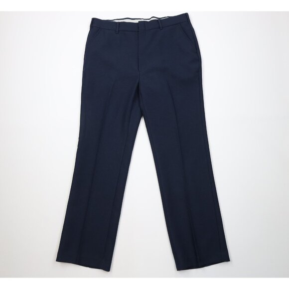 Vtg 70s Streetwear Mens 36x32 Faded Knit Flared Wide Leg Chino Pants Blue USA